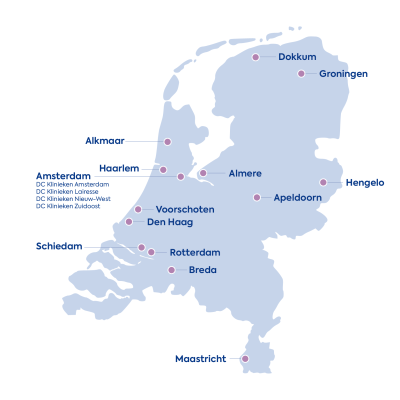 landkaart locaties DC Klinieken in Nederland