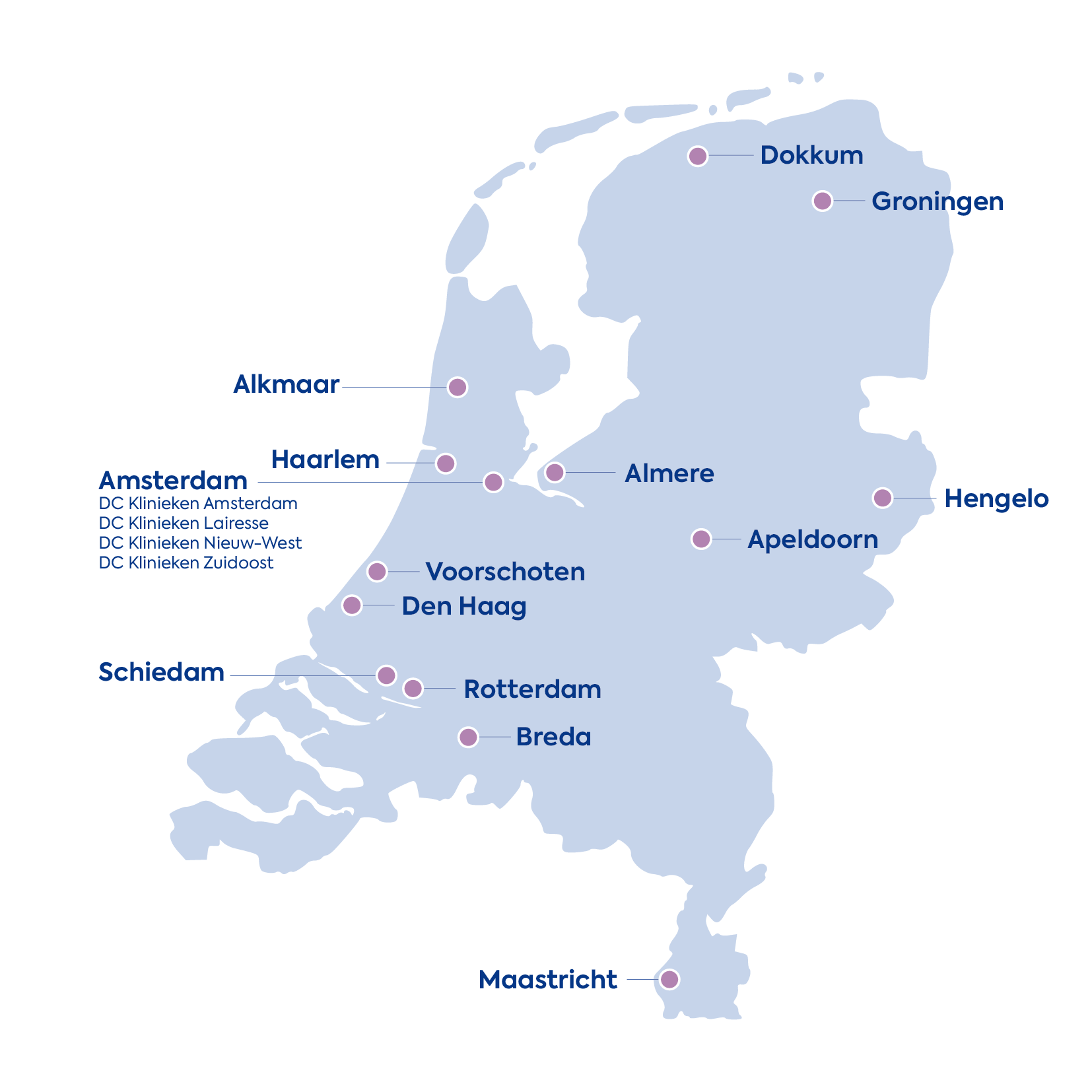 landkaart locaties DC Klinieken in Nederland